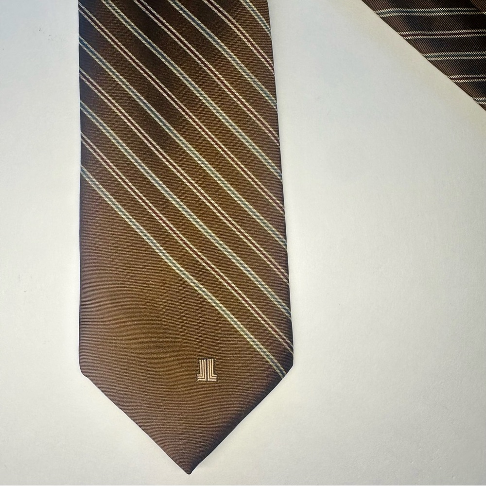 NWT x Vintage LANVIN Striped Brown Classic 95% Silk Tie, 3” - Picture 3 of 8